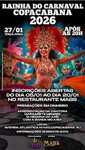 Copacabana escolhe Rainha do Carnaval 2026 em evento que celebra diversidade e protagonismo feminino